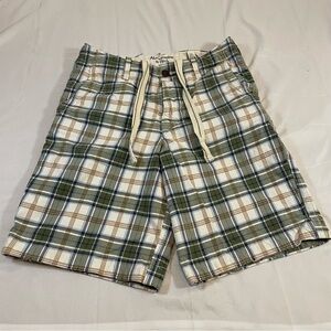 Vintage Abercrombie & Fitch Green and White Plaid Flat-Front Shorts